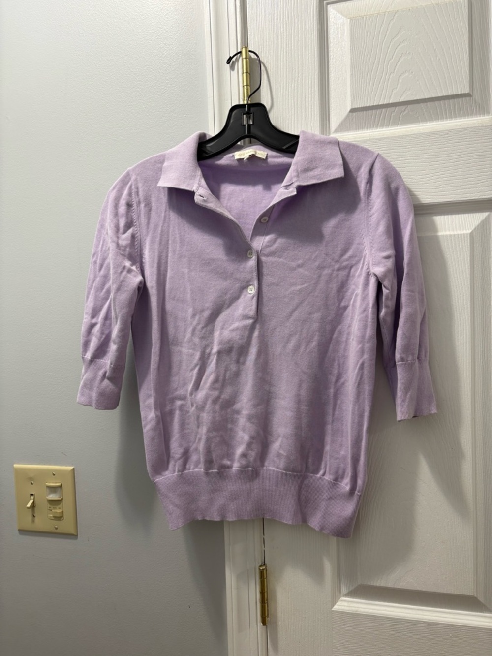 ANN MASHBURN Natasha Polo Sweater Cotton Lavender Size Small NWOT